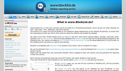 Screenshot of http://www.blocklist.de/
