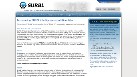 Screenshot of http://www.surbl.org/